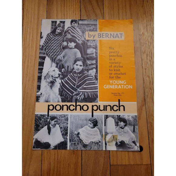 PONCHO PUNCH CRAFT INSTRUCTION BOOK BY BERNAT BOOKLET NO. 171 VINTAGE - Picture 1 of 3